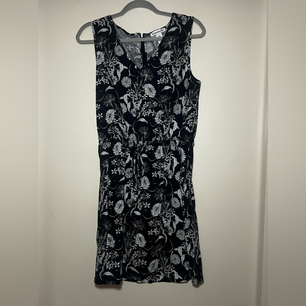 Linen blend V neck dress